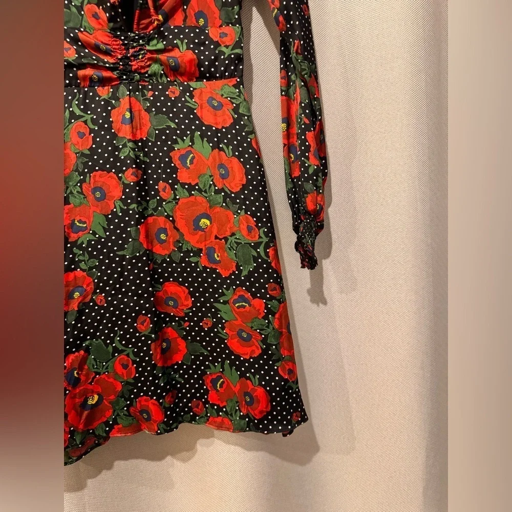 Free People Floral Mini Dress Long Sleeve Retro Boho Size 0